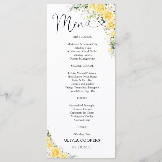 Elegant Yellow Baby Shower  Menu (Frente)