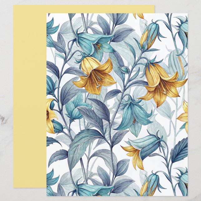 Elegant Yellow Lily Flowers Scrapbook Paper (Frente/Verso)