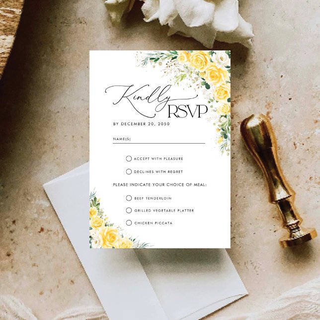 Elegant Yellow Wedding RSVP Card (Criador carregado)