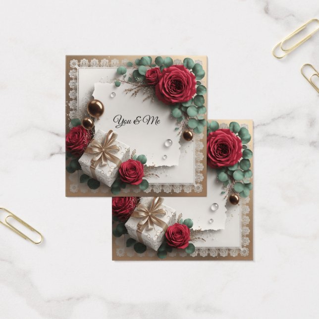 Elegant “You & Me” Gold Cursive Flat Greeting Card (Escritótio)