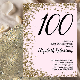 Elegante 100º Aniversário Convite Sequência Dourad