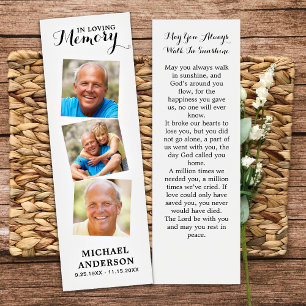 Elegante 3 Foto Memorial Funeral Poem Bookmark