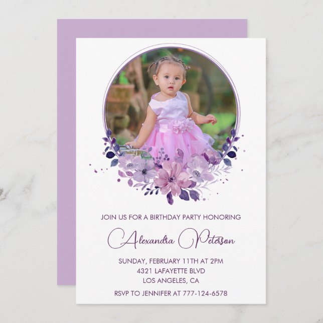 Elegante 4.º convite de aniversário Foto Elegante (Frente/Verso)