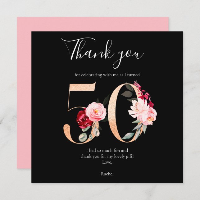 Elegante 50º Aniversário Obrigado Cartão Plano (Frente/Verso)