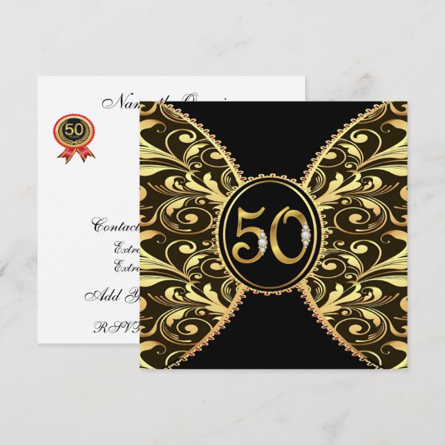 Elegante 50 Aniversário ou Convite de Aniversário (Frente/Verso)