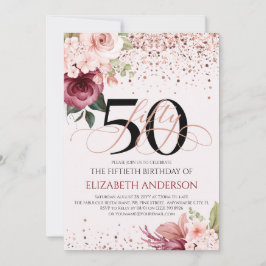 Elegante 50.o convite para o aniversário floral
