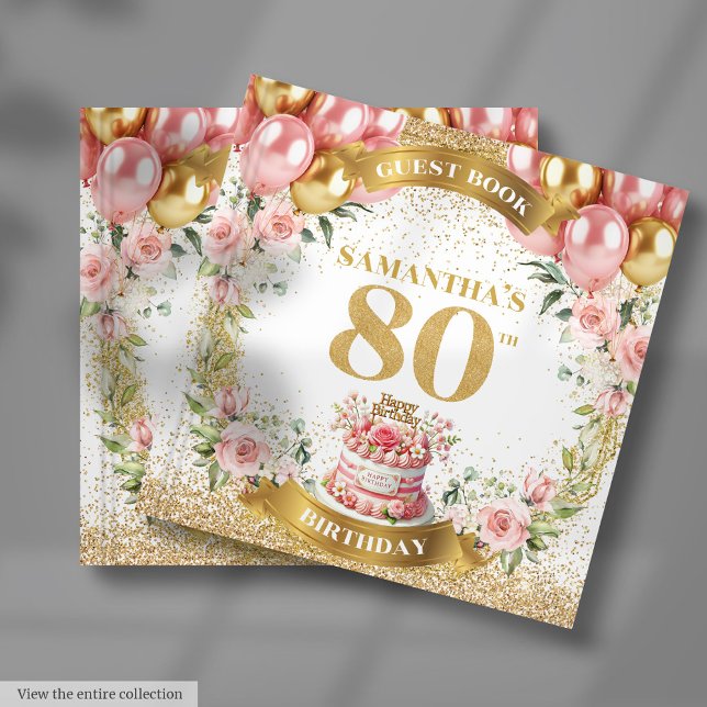Elegante 80 de Aniversário Livro de Avistado Boho  (Elegant 80th Birthday Guest Book Boho Blush Floral)