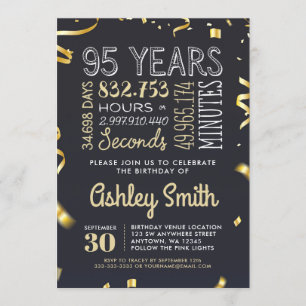 Elegante 95.º Aniversário Convite Dourado