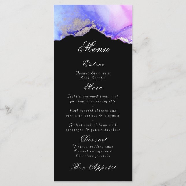 Elegante Abstrato Ametist Black Wedding Menu (Frente)