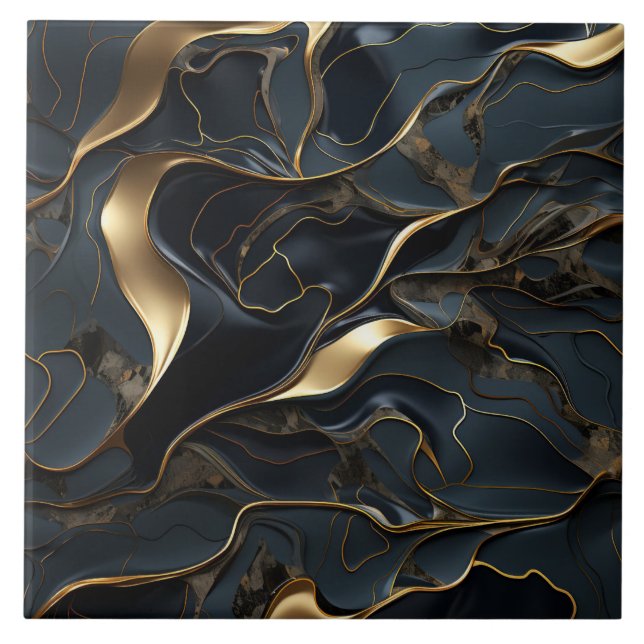 Elegante Abstrato de fluido negro e Dourado (Frente)