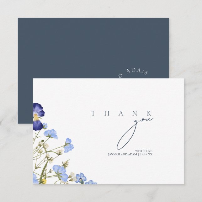 Elegante Agradecimento de Casamento com Flor Silve (Frente/Verso)