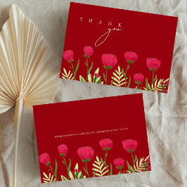 Elegante Agradecimento de Casamento com Flor Silve