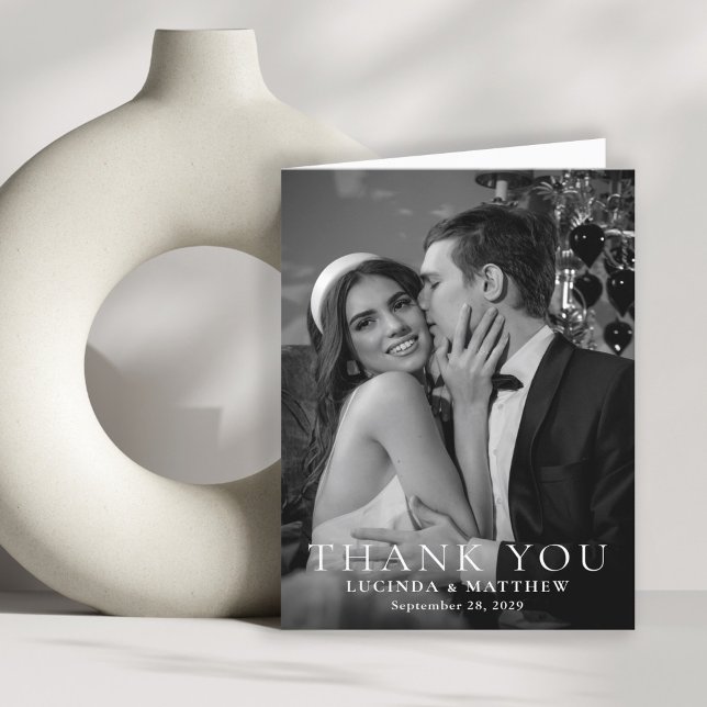 Elegante Agradecimento de Foto de Casamento (Personalize with your wedding photo and thank you message inside.)
