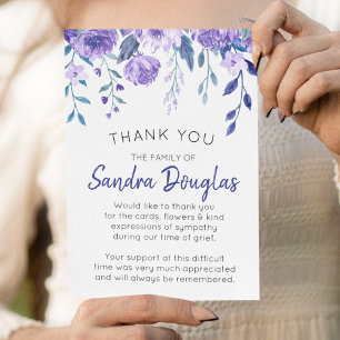 Elegante Agradecimento Memorial Floral Roxo para F