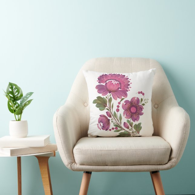 Elegante Almofada de Lançar com Flores de Arte Po (Cadeira)