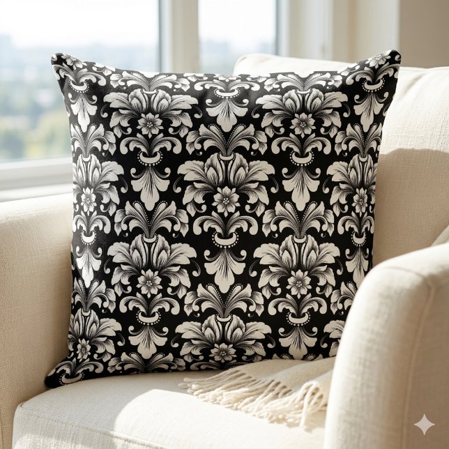 Elegante almofada de lançamento Damask preta e bra (Criador carregado)