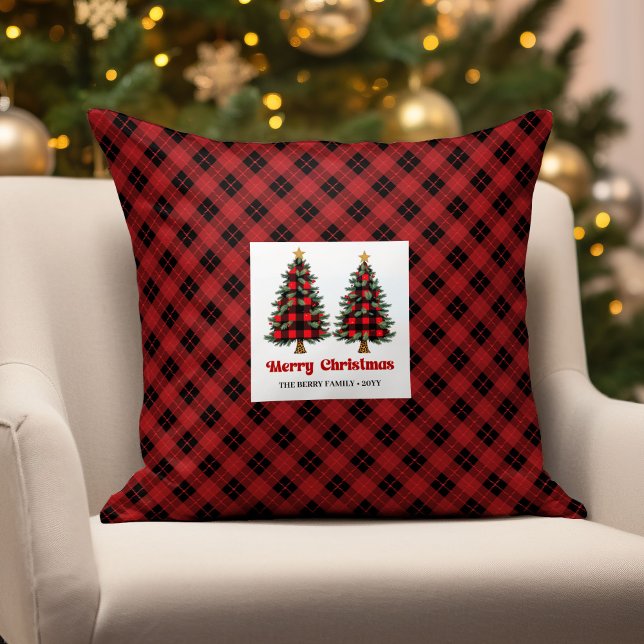 Elegante Almofada Rústica com Xadrez de Búfalo e N (Elegant Rustic Buffalo Plaid Family Name Pillow)