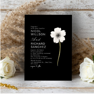 Elegante Anêmona Floral Preto e Branco Casamento