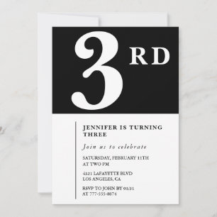 Elegante aniversário de 3 anos convite à Black Chi