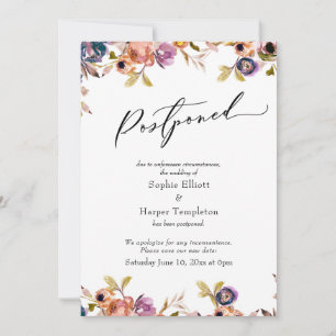 Elegante Anúncio de Casamento Adiado Floral