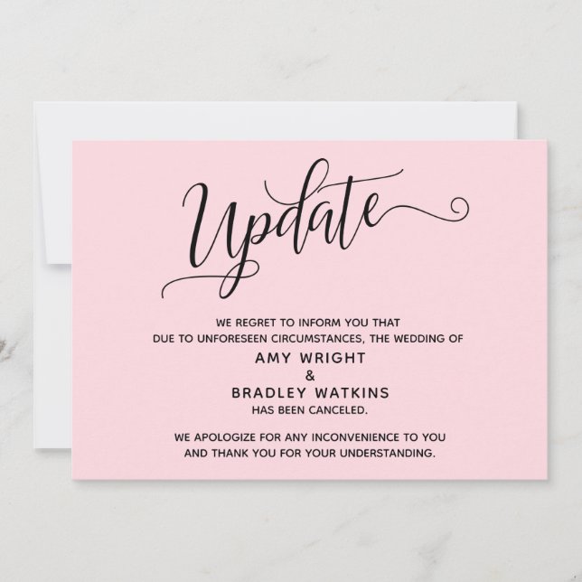Elegante Anúncio de Casamento Cancelado Rosa Paste (Frente)