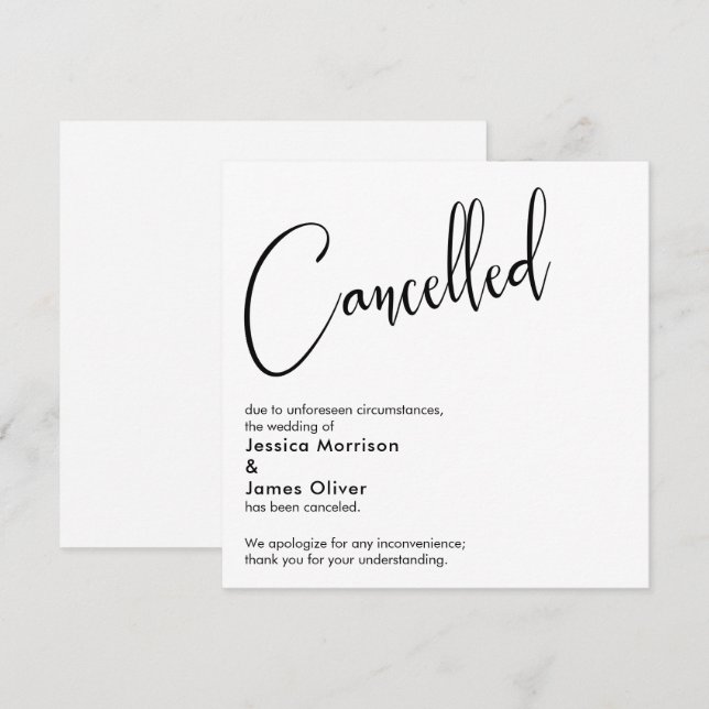 Elegante, Anúncio de Casamento Cancelado Simples (Frente/Verso)