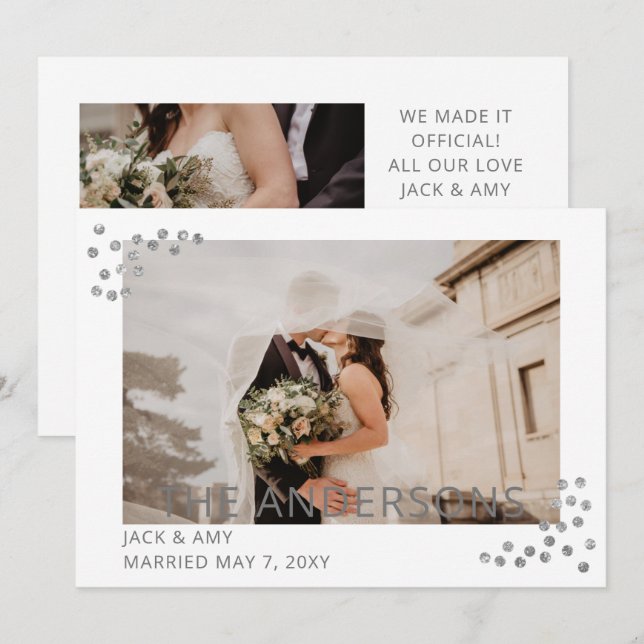 Elegante Anúncio de Casamento com Foto e Confetes  (Frente/Verso)