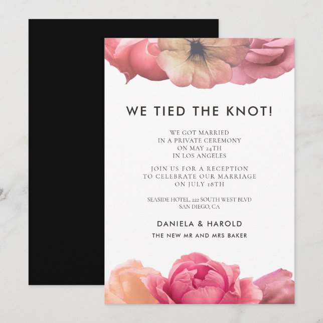Elegante anúncio de casamento com rosa vintage (Frente/Verso)