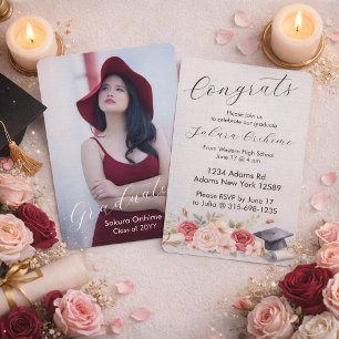 Elegante Anúncio de Formatura Floral com Rascunho