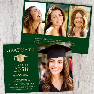 Elegante Anúncio de Graduação Verde e Dourado com