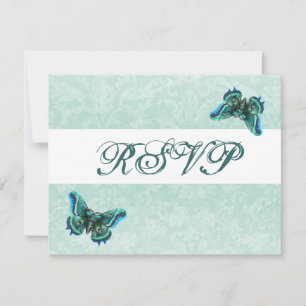 Elegante Aqua Damask Butterflies RSVP Casamento