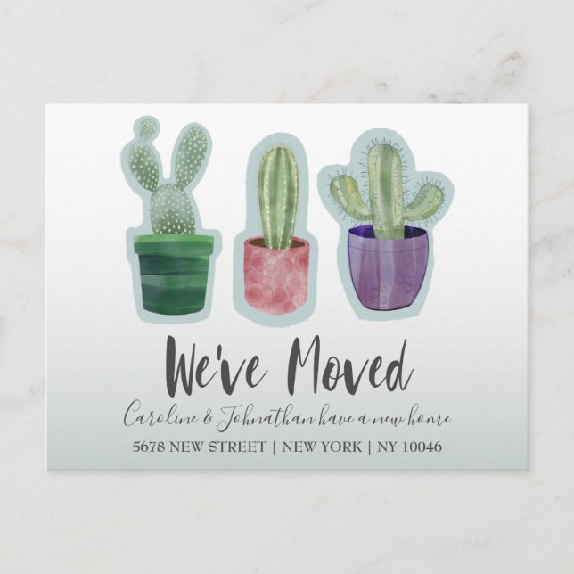 Elegante Aquarela Anúncio de Cactus Mudamos (Frente)