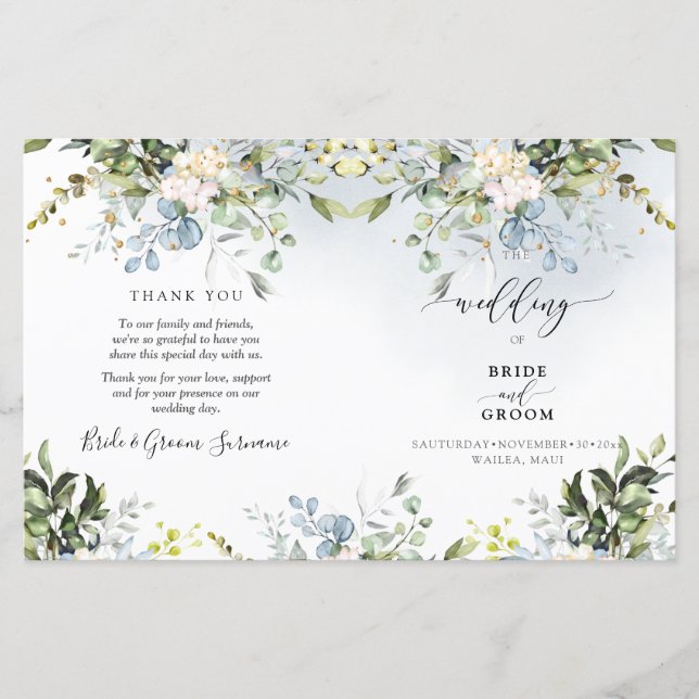 Elegante Aquarela Azul Dusty Eucalyptus (Frente)