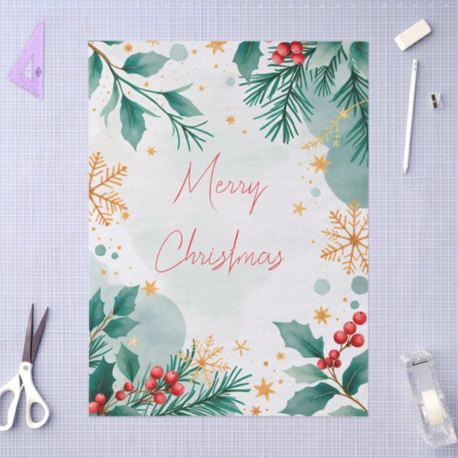 Elegante Aquarela Feliz Papel de Natal (Arte )