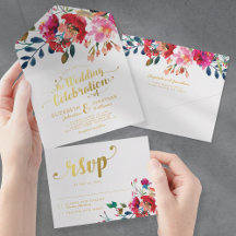Elegante Aquarela Floral Dourado Branco Casamento