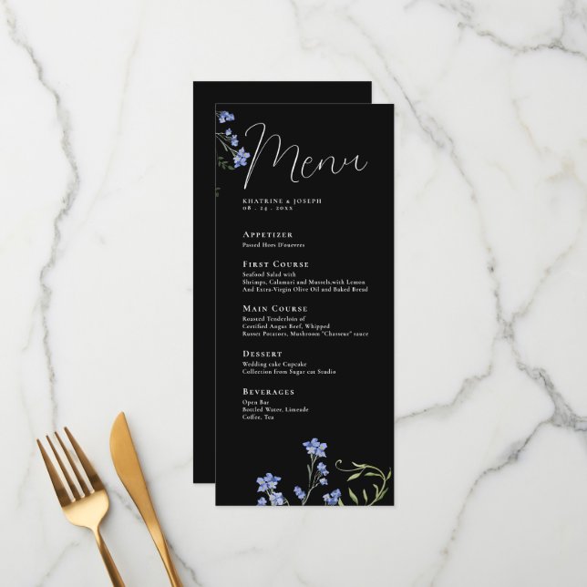 Elegante Aquarela Menus de Detalhes de Flor Selvag (Frente/Verso In Situ)