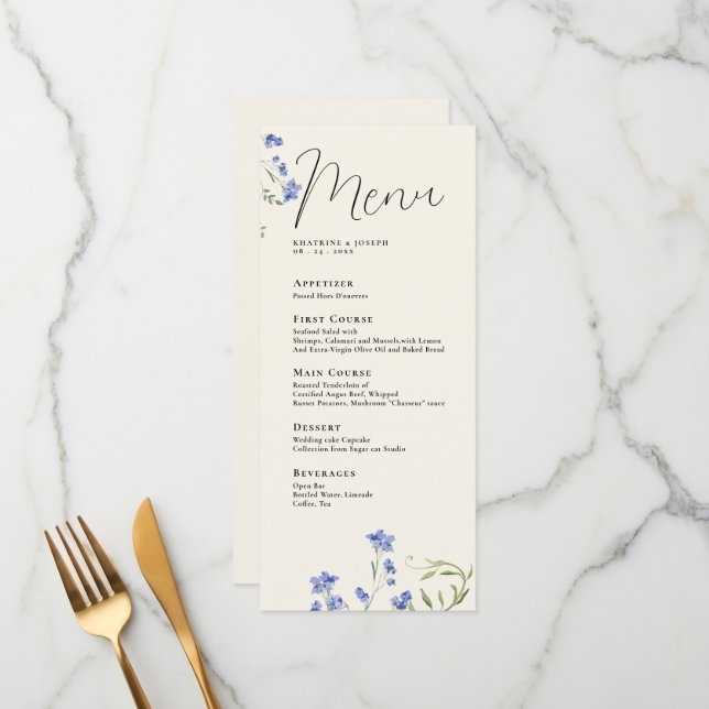 Elegante Aquarela Menus de Detalhes de Flor Selvag (Frente/Verso In Situ)