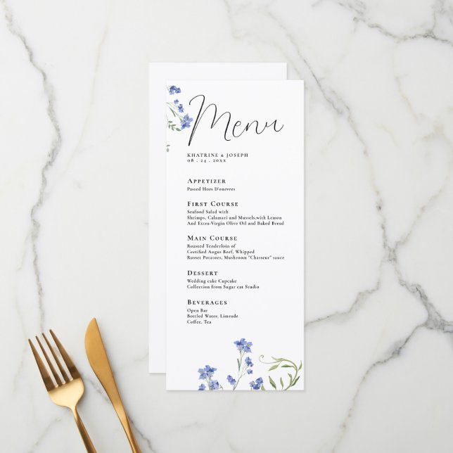 Elegante Aquarela Menus de Detalhes de Flor Selvag (Frente/Verso In Situ)