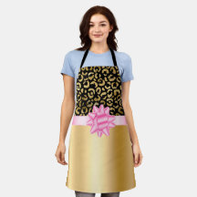 Elegante Arco rosa-do-leopardo-negro Dourado Apron