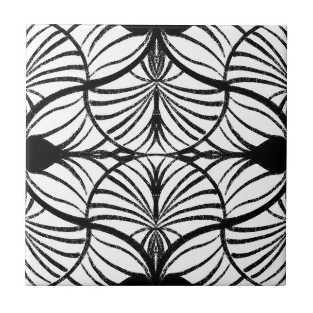Elegante Art Deco Black & White Gouache Scallops (Frente)