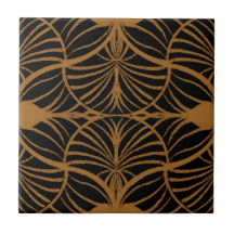 Elegante Art Deco Brown & Black Gouache Scallops