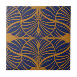 Elegante Art Deco Mostarda & Cobalto Blue Scallops