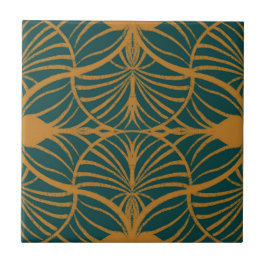 Elegante Art Deco Mustard & Teal Gouache Scallops