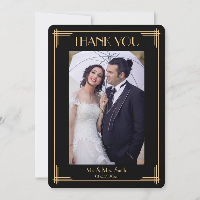 Elegante Art Deco Obrigado Cartão De Casamento (Frente)