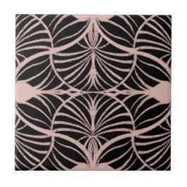Elegante Art Deco Pink & Black Gouache Scallops