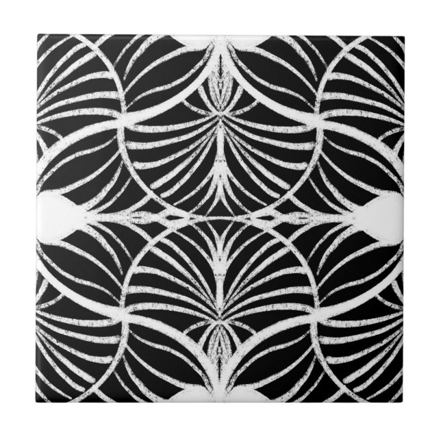 Elegante Art Deco White & Black Gouache Scallops (Frente)