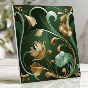 Elegante Art Nouveau Floral Esmeralda e Ouro