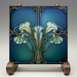 Elegante Art Nouveau Iris Bloom Azulejo Cerâmico