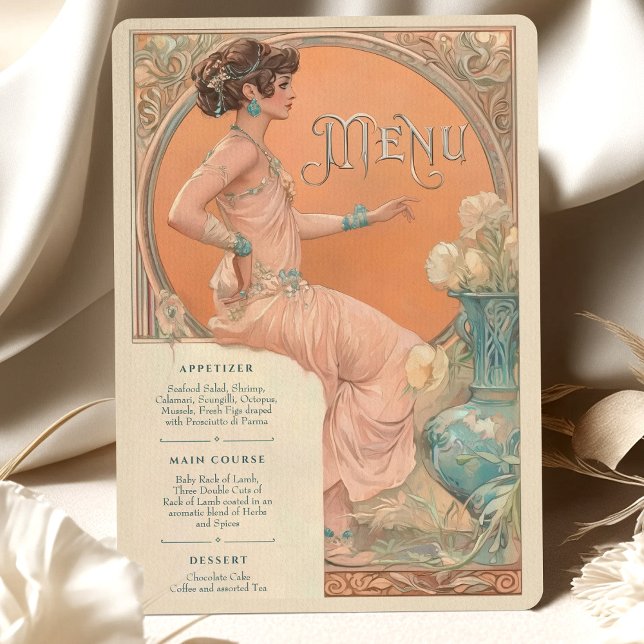 Elegante Art Nouveau Menu Casamento Cartão Coral T (Criador carregado)