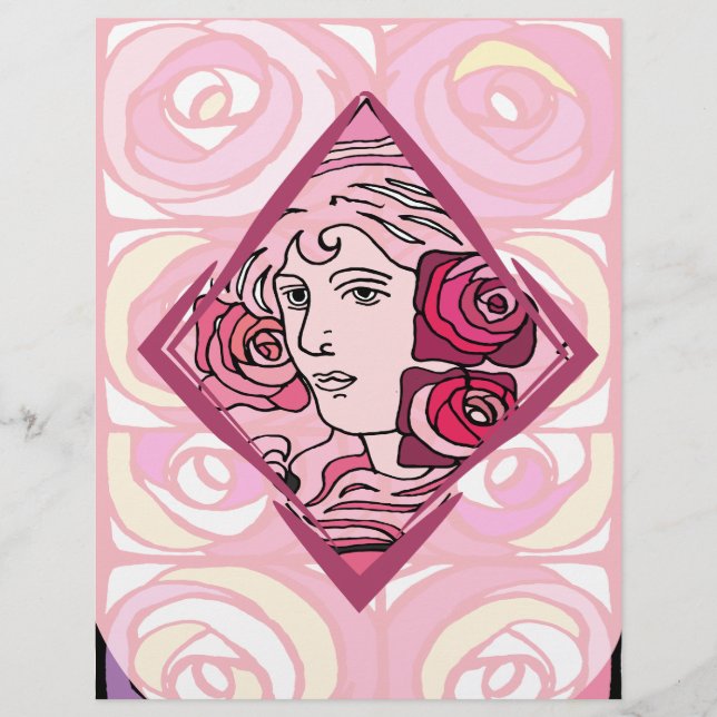 Elegante Art Nouveau Rosa Mulher (Frente)